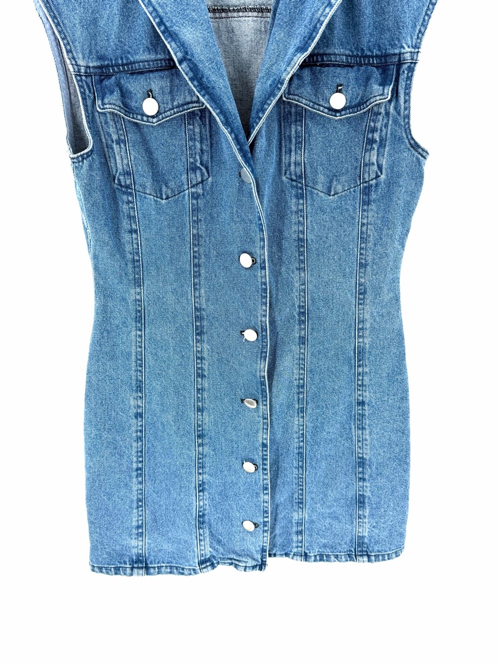 Anthropologie Le Lis Western 90’s Button Front Sleeveless Blue Denim Mini Dress - Picture 7 of 10